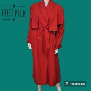 Vtg JM JOSS 1980s Tomato red double breasted oversized longline trench coat